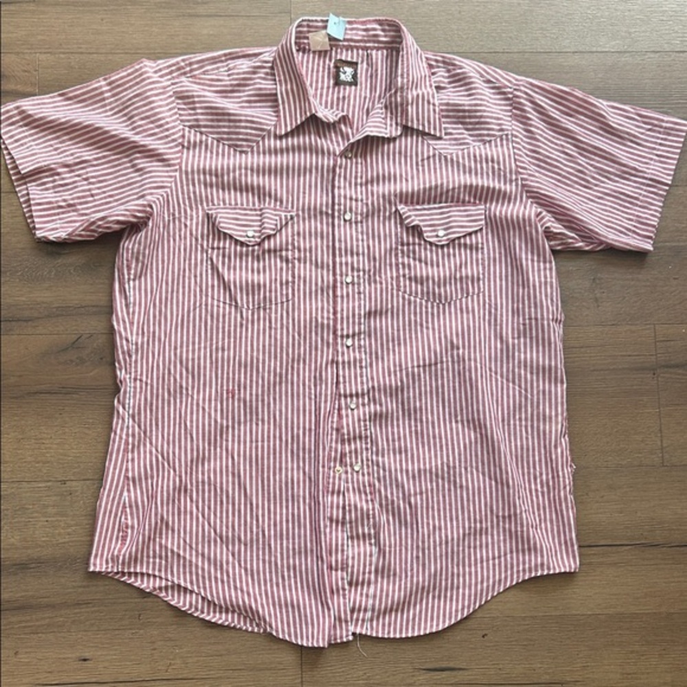 Karman Vintage Short-Sleeve Button-Up Stripe Shirt - pink/White !! XXL